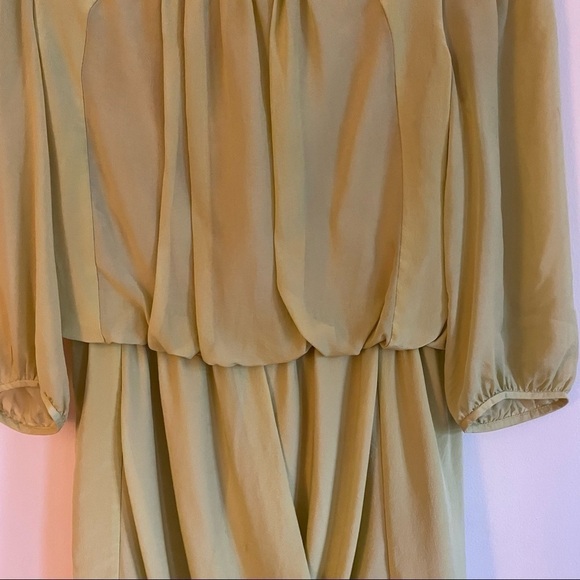 TIBI Yellow Silk Scoop Neck Ruched Mini Dress 3/4 Sleeves - Picture 7 of 12